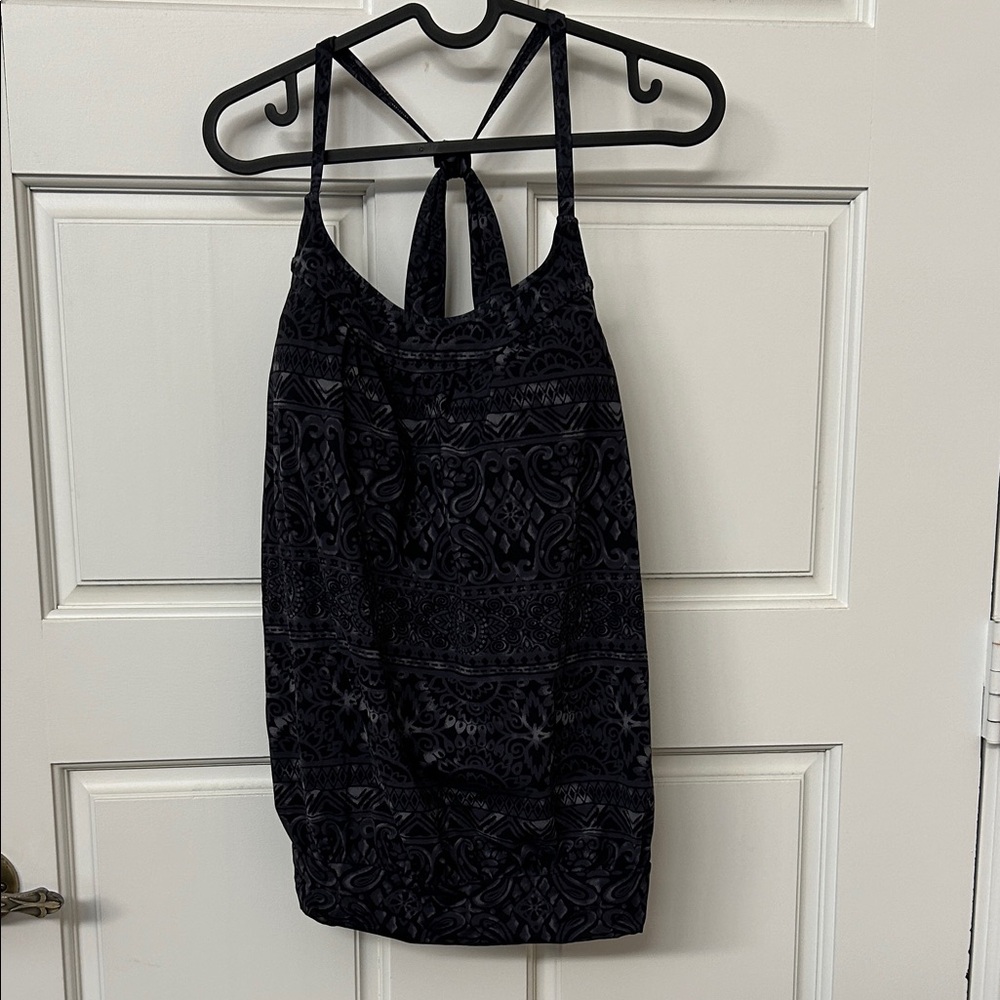Lands' End Black Patterned Women's Swim Top